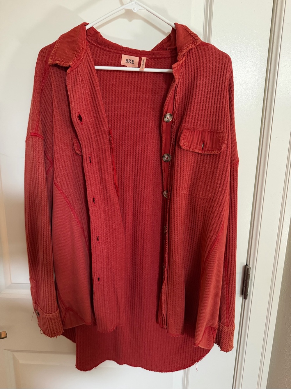 BKE Women's Red Waffle-Knit Button Front Cardigan
